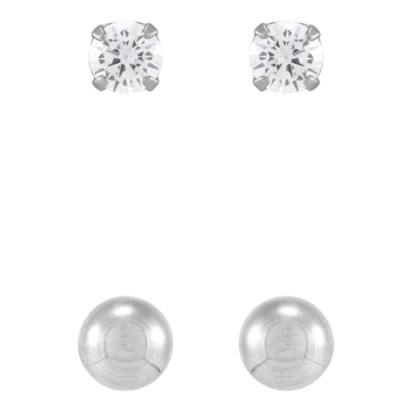 DUO Perfect Pairings Stainless Steel 4MM Ball and 3MM CZ Stud Set #3