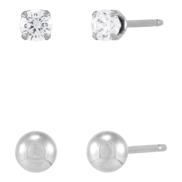 DUO Perfect Pairings Stainless Steel 4MM Ball and 3MM CZ Stud Set #4
