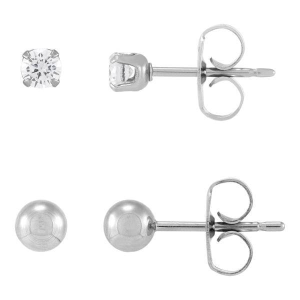 DUO Perfect Pairings Stainless Steel 4MM Ball and 3MM CZ Stud Set #5