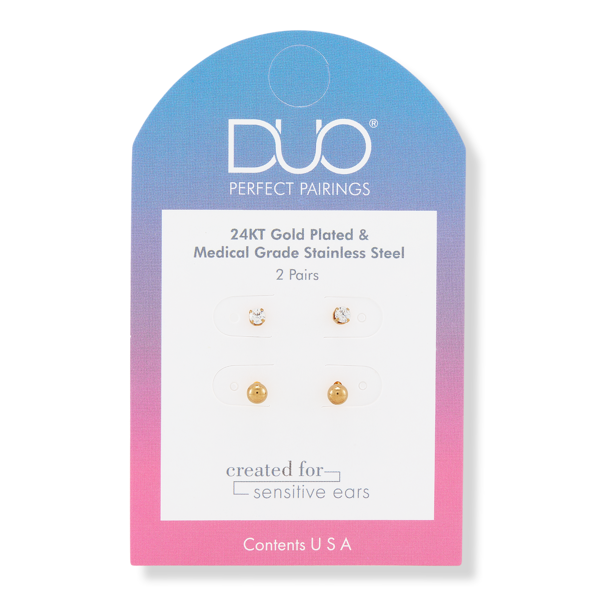 DUO Perfect Pairings 24KT Gold Plate 4MM Ball and 3MM CZ Stud Set #1