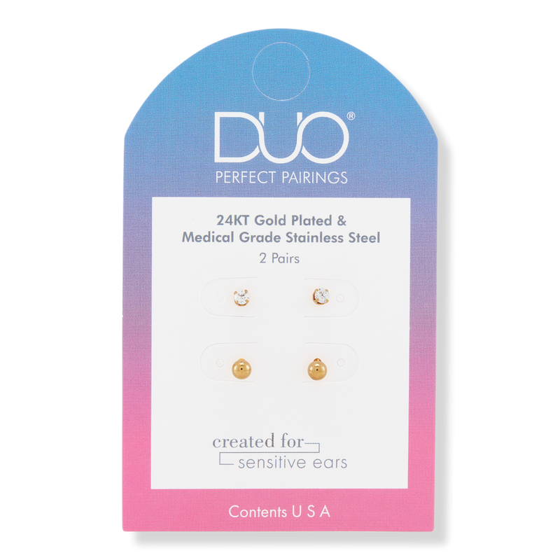 DUO Perfect Pairings - 24KT Gold Plate 4MM Ball and 3MM CZ Stud