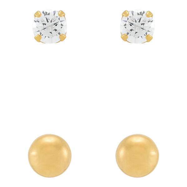 DUO Perfect Pairings 24KT Gold Plate 4MM Ball and 3MM CZ Stud Set #3