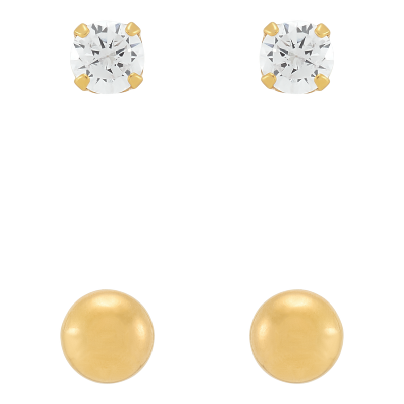 DUO Perfect Pairings - 24KT Gold Plate 4MM Ball and 3MM CZ Stud