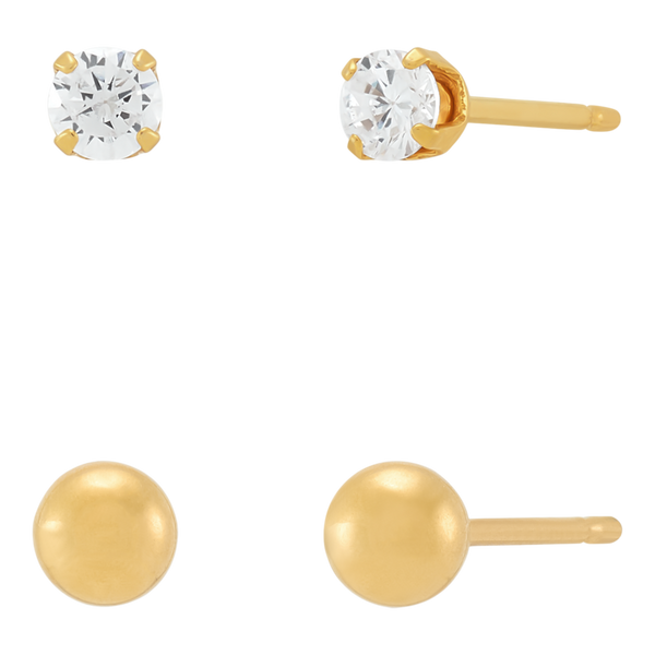 DUO Perfect Pairings 24KT Gold Plate 4MM Ball and 3MM CZ Stud Set #4