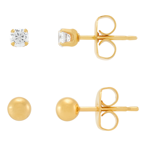 DUO Perfect Pairings 24KT Gold Plate 4MM Ball and 3MM CZ Stud Set #5