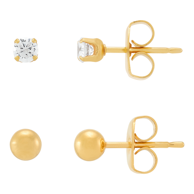 DUO Perfect Pairings - 24KT Gold Plate 4MM Ball and 3MM CZ Stud