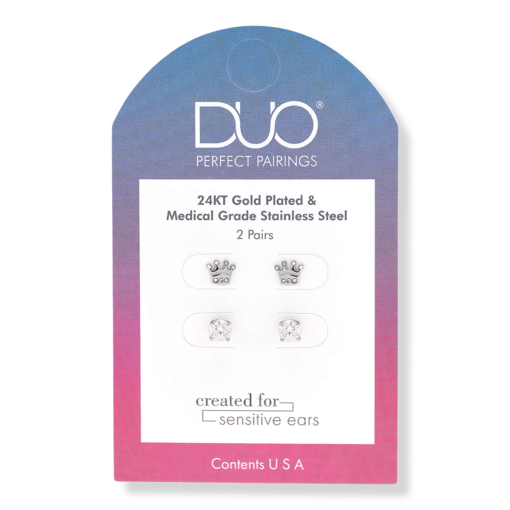 DUO Perfect Pairings Stainless Steel Crown with Crystal and 5MM CZ Stud Set #1