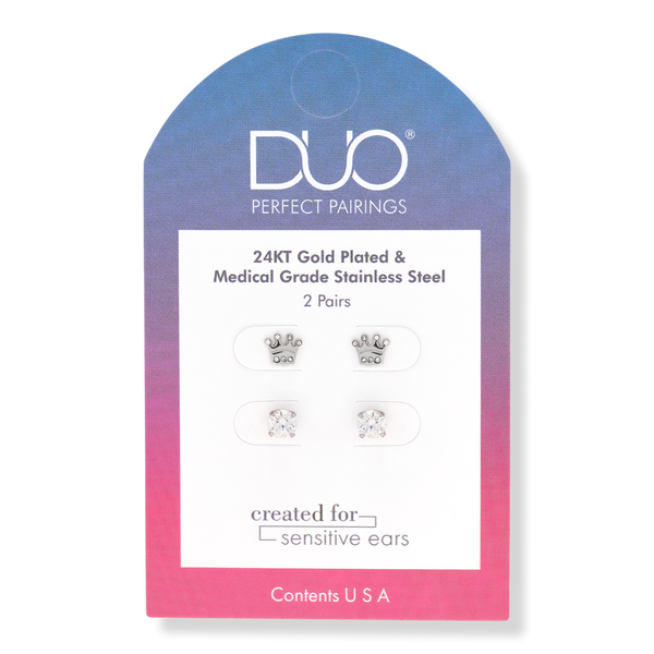 DUO Perfect Pairings Stainless Steel Crown with Crystal and 5MM CZ Stud Set #1