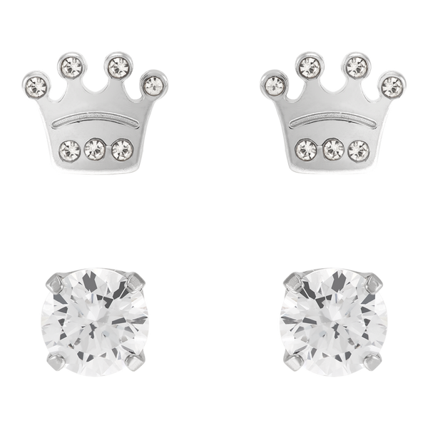 DUO Perfect Pairings Stainless Steel Crown with Crystal and 5MM CZ Stud Set #3
