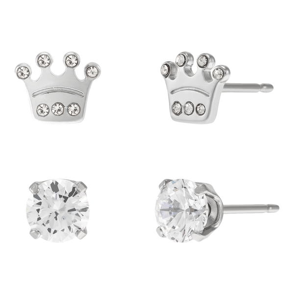 DUO Perfect Pairings Stainless Steel Crown with Crystal and 5MM CZ Stud Set #4