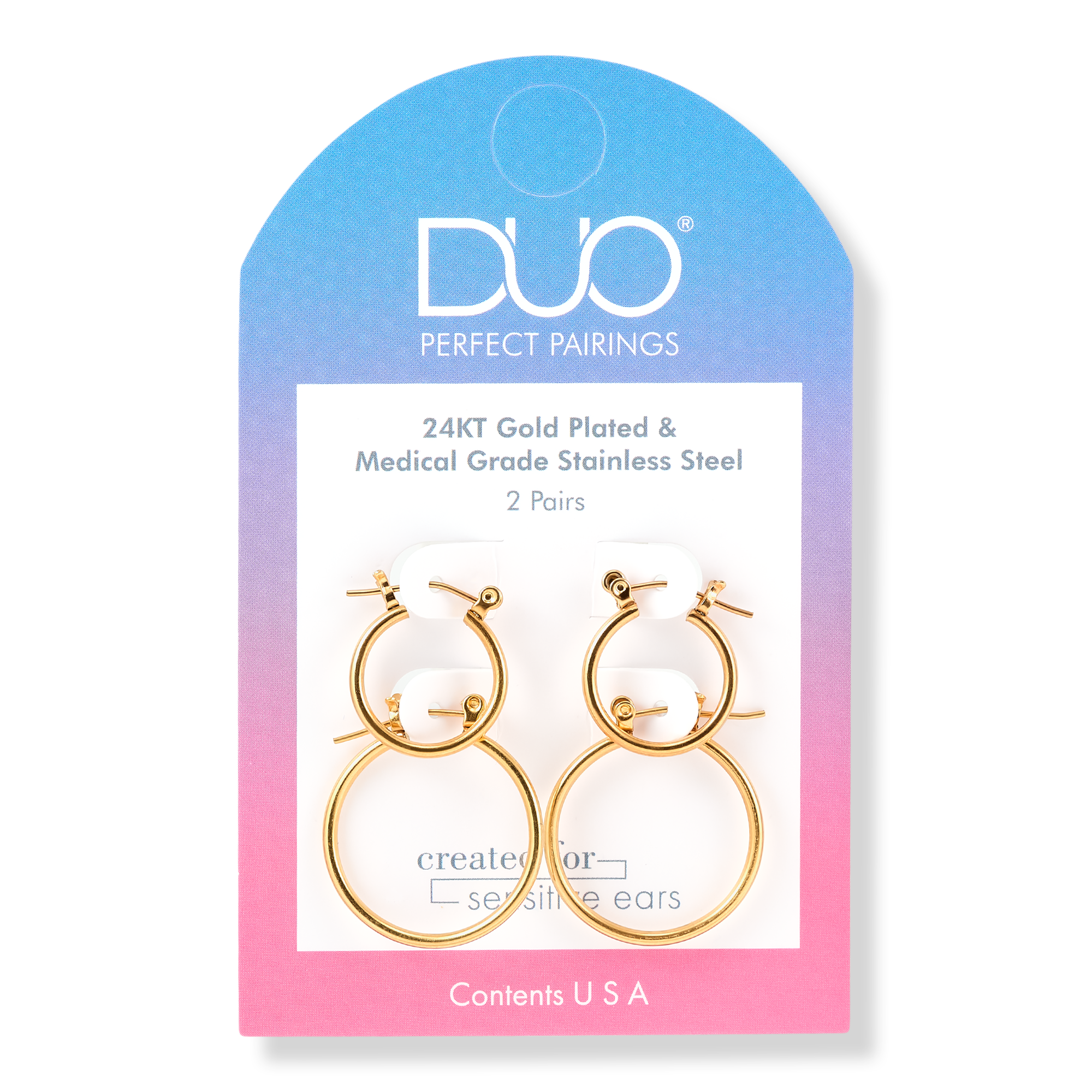 DUO Perfect Pairings 24KT Gold Plate 1/2" and 3/4" Hoop Set #1