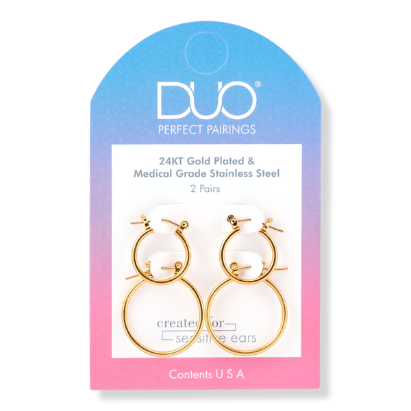 DUO Perfect Pairings 24KT Gold Plate 1/2" and 3/4" Hoop Set #1