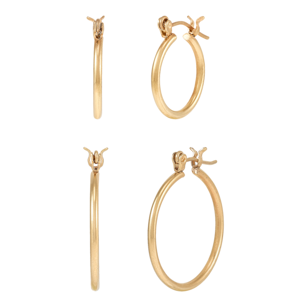 DUO Perfect Pairings 24KT Gold Plate 1/2" and 3/4" Hoop Set #4
