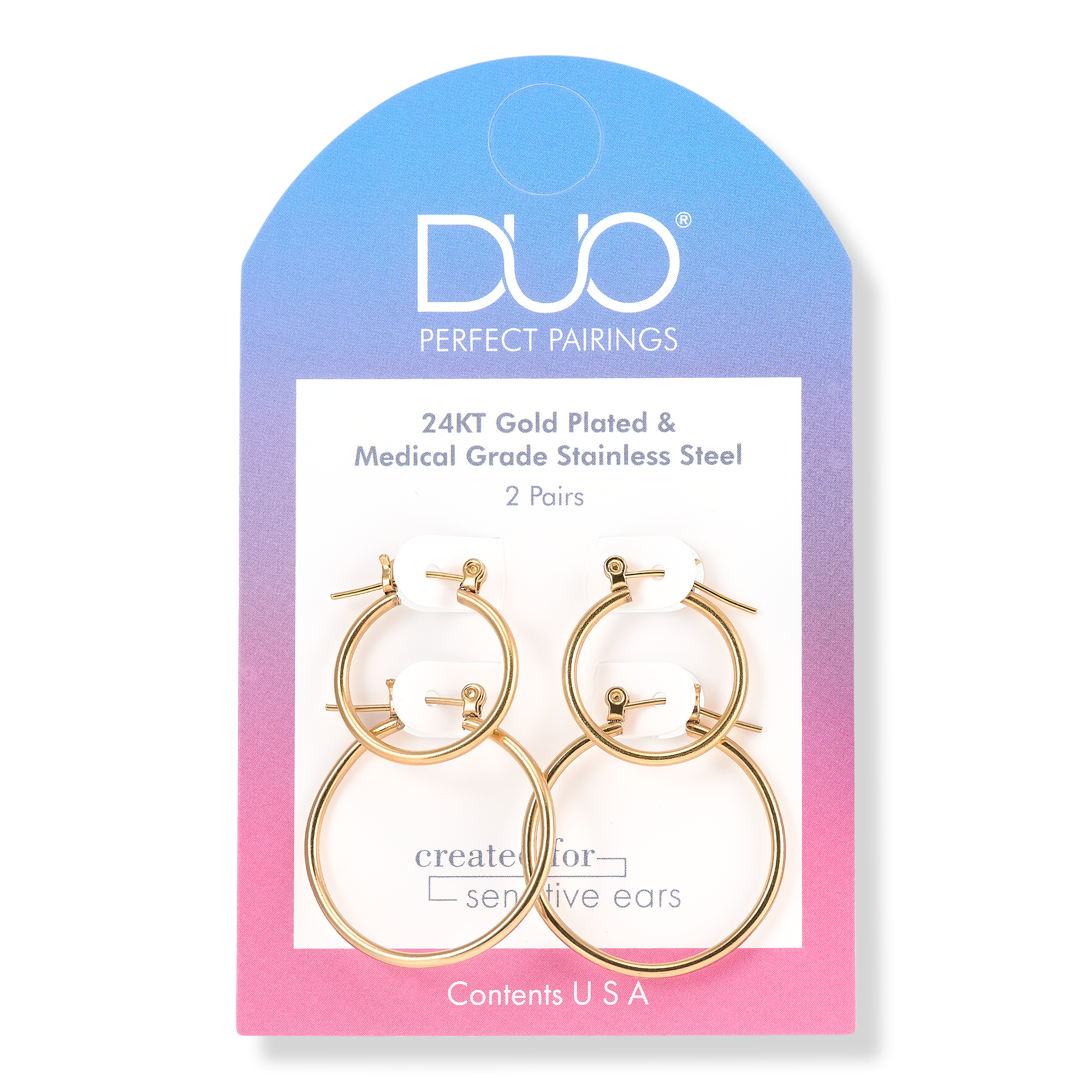 DUO Perfect Pairings 24KT Gold Plate 5/8" and 1" Hoop Set #1