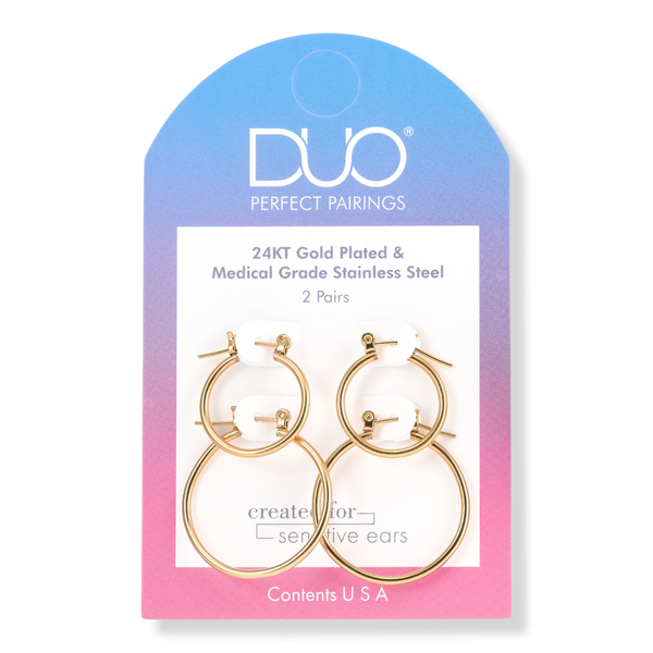 DUO Perfect Pairings 24KT Gold Plate 5/8" and 1" Hoop Set #1