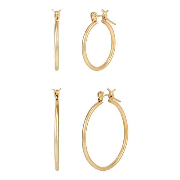 DUO Perfect Pairings 24KT Gold Plate 5/8" and 1" Hoop Set #4