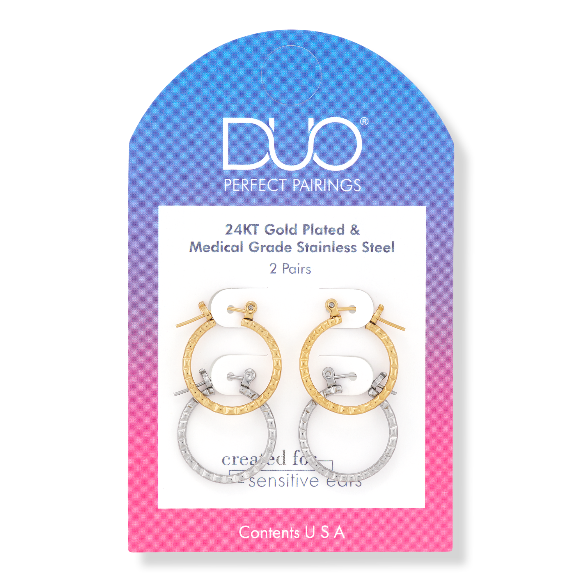DUO Perfect Pairings Stainless Steel and 24KT Gold Plate 5/8" Hard Strike Hoop Set #1