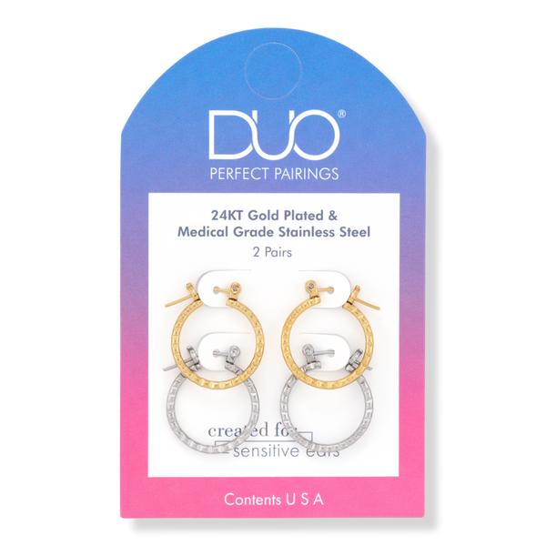 DUO Perfect Pairings Stainless Steel and 24KT Gold Plate 5/8" Hard Strike Hoop Set #1