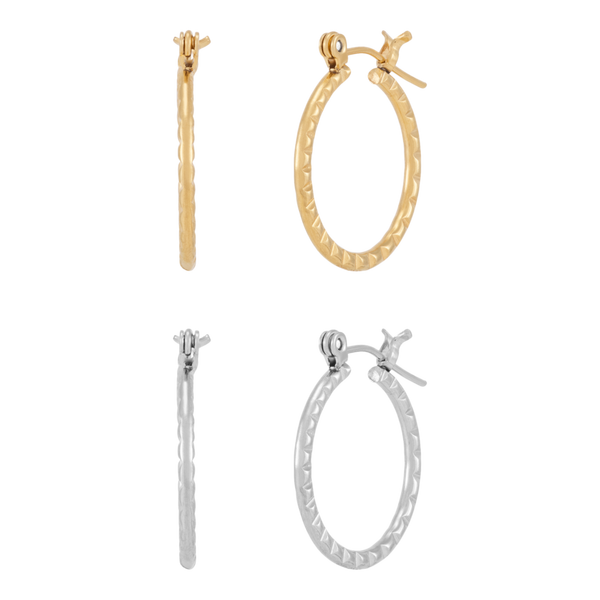 DUO Perfect Pairings Stainless Steel and 24KT Gold Plate 5/8" Hard Strike Hoop Set #4