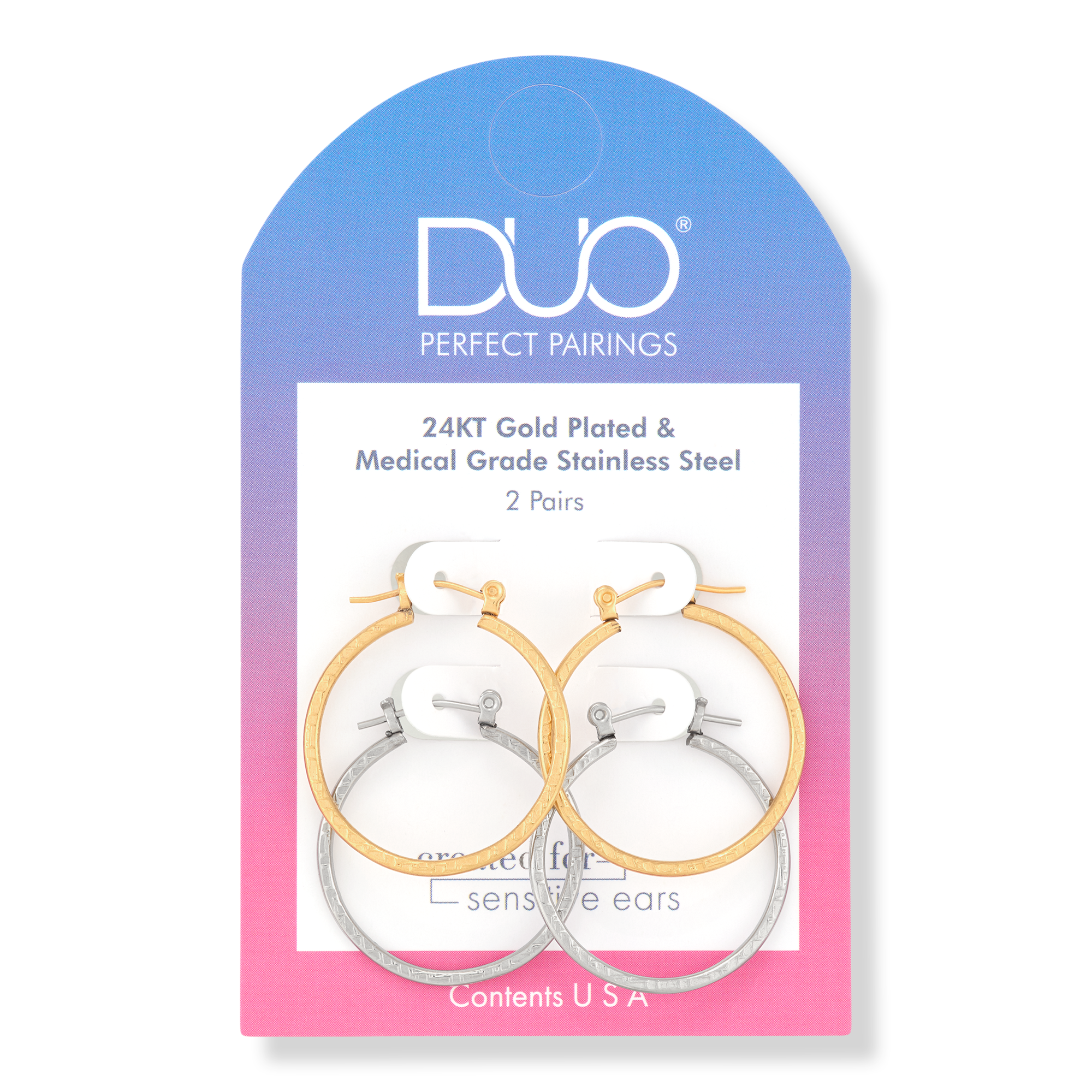 DUO Perfect Pairings Stainless Steel and 24KT Gold Plate 1" Checkerboard Hoop Set #1