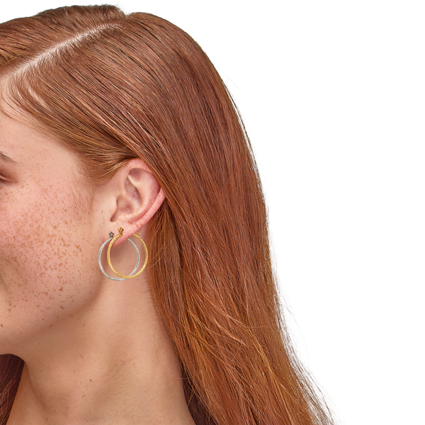 DUO Perfect Pairings Stainless Steel and 24KT Gold Plate 1" Checkerboard Hoop Set #2