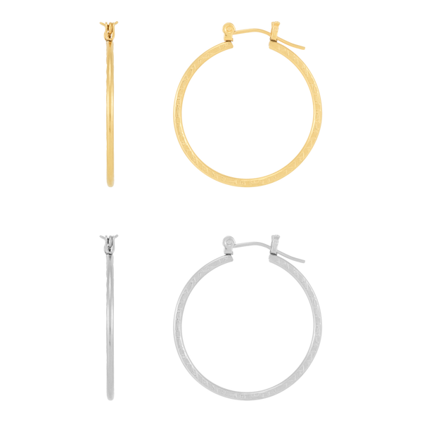 DUO Perfect Pairings Stainless Steel and 24KT Gold Plate 1" Checkerboard Hoop Set #3