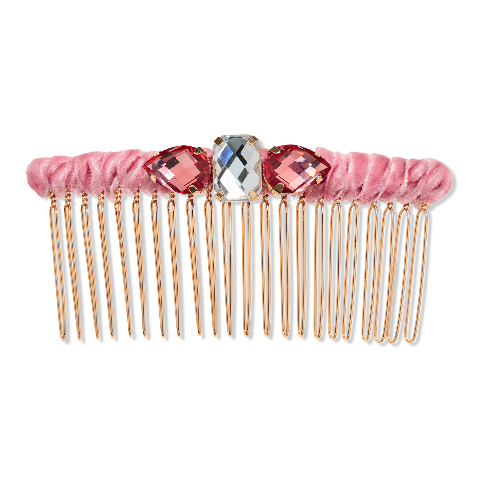 Conair Accessories Pink Velvet Fabric-Wrapped Fashion Comb with Multi Stones #1