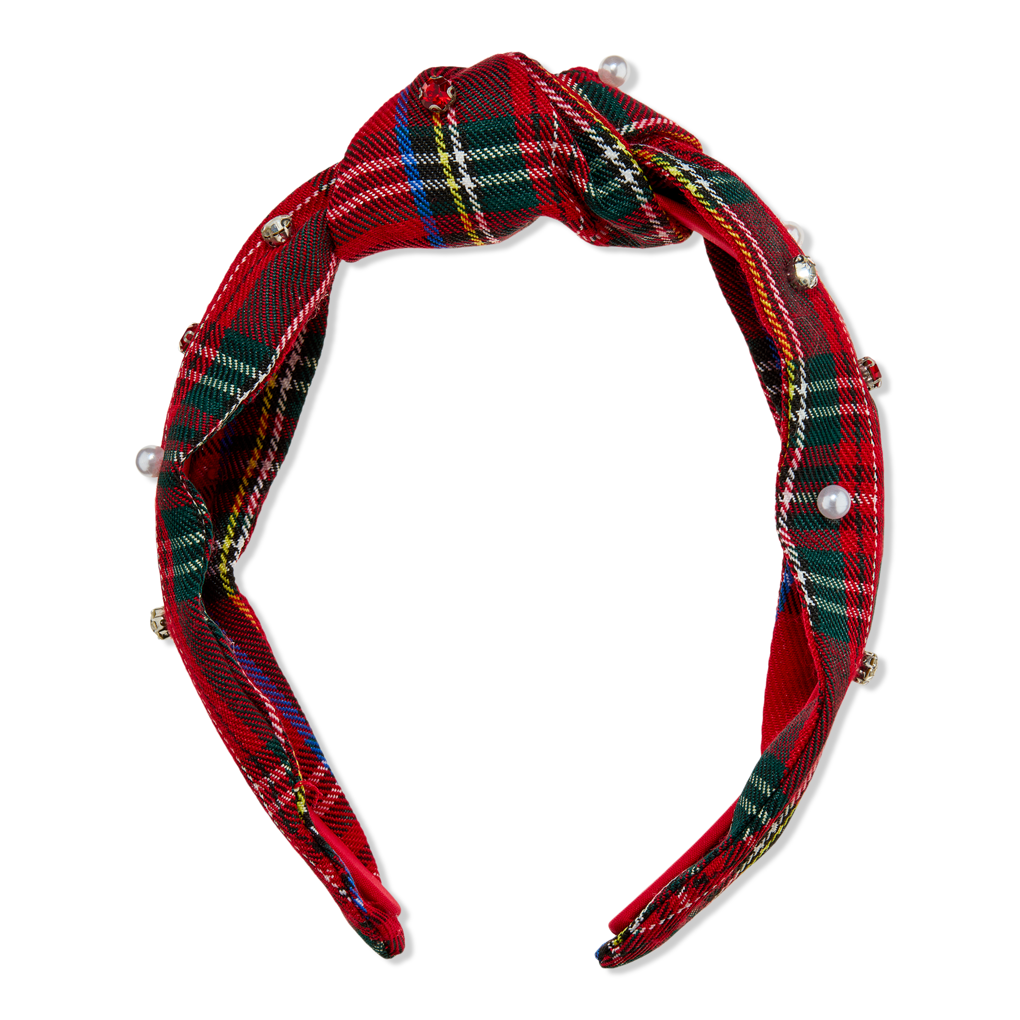 Conair Accessories Red Plaid Knotted Headband with Stones/Pearls #1