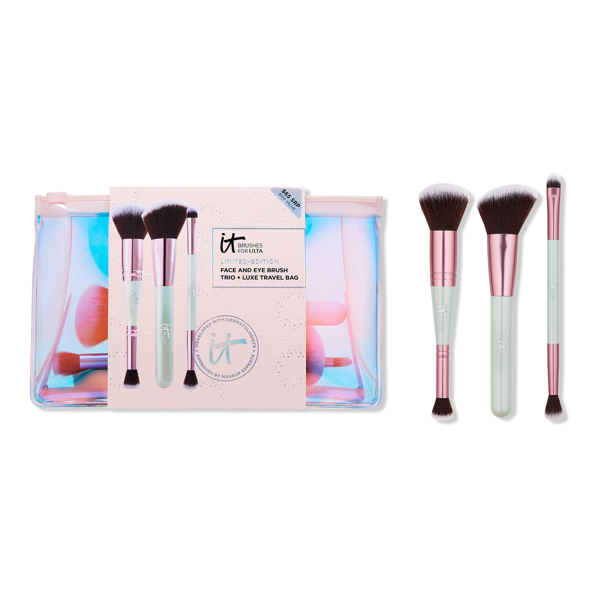 IT Brushes For ULTA Airbrush Limited Edition Face & Eye Brush Trio + Luxe Travel Bag #1