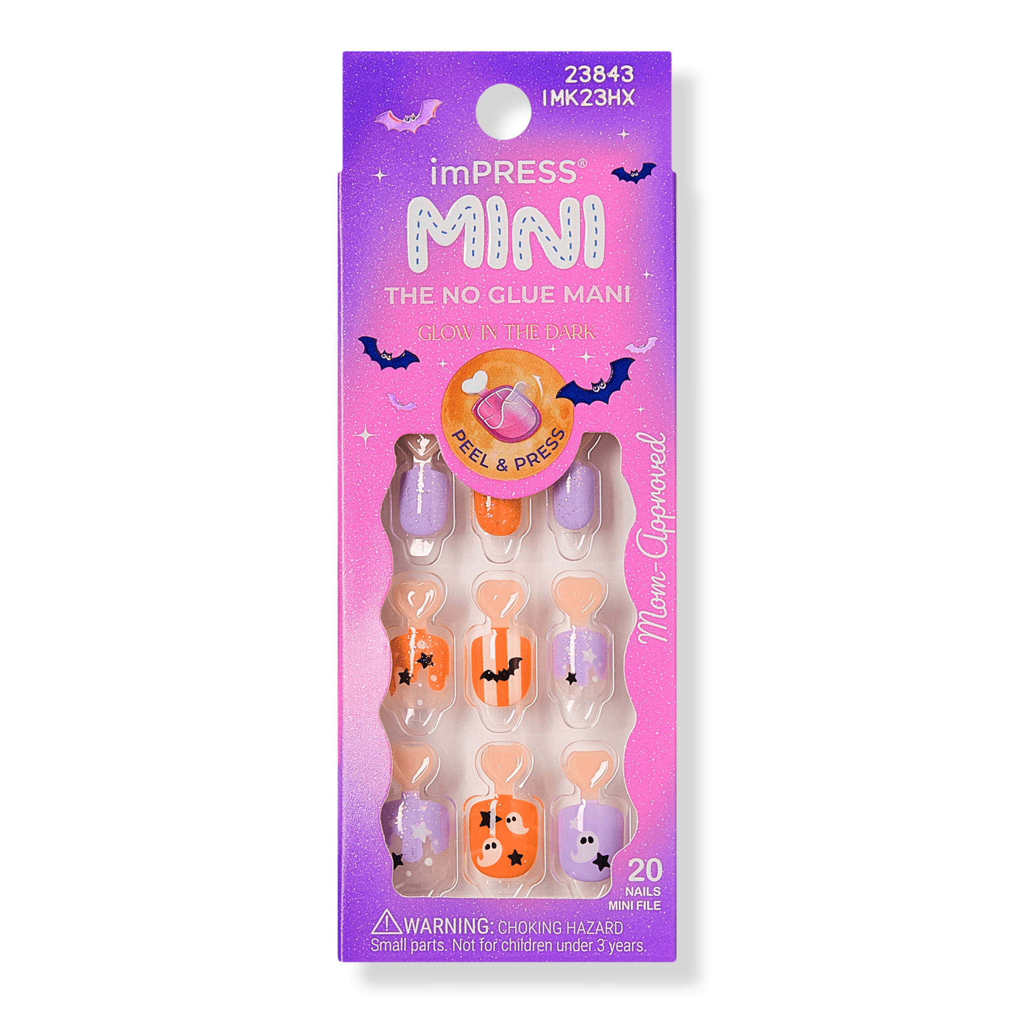 Kiss Impress Mini Short Squoval Press On Nails for Kids, Boo! #1