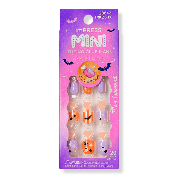 Kiss Impress Mini Short Squoval Press On Nails for Kids, Boo! #1