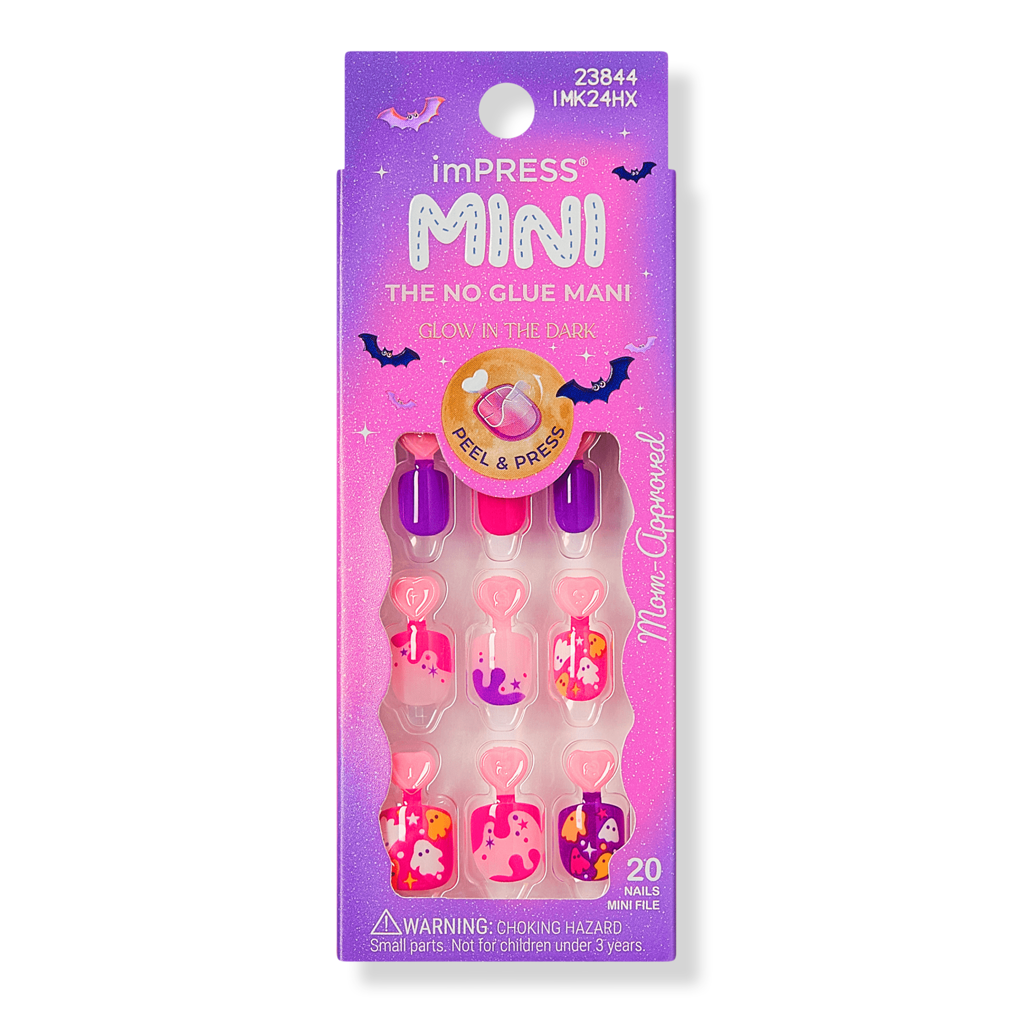 Kiss Impress Mini Short Squoval Press On Nails for Kids, Spookz #1