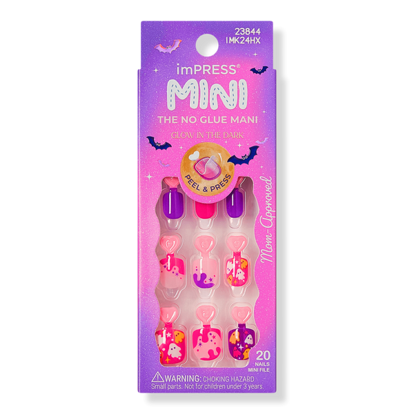 Kiss Impress Mini Short Squoval Press On Nails for Kids, Spookz #1