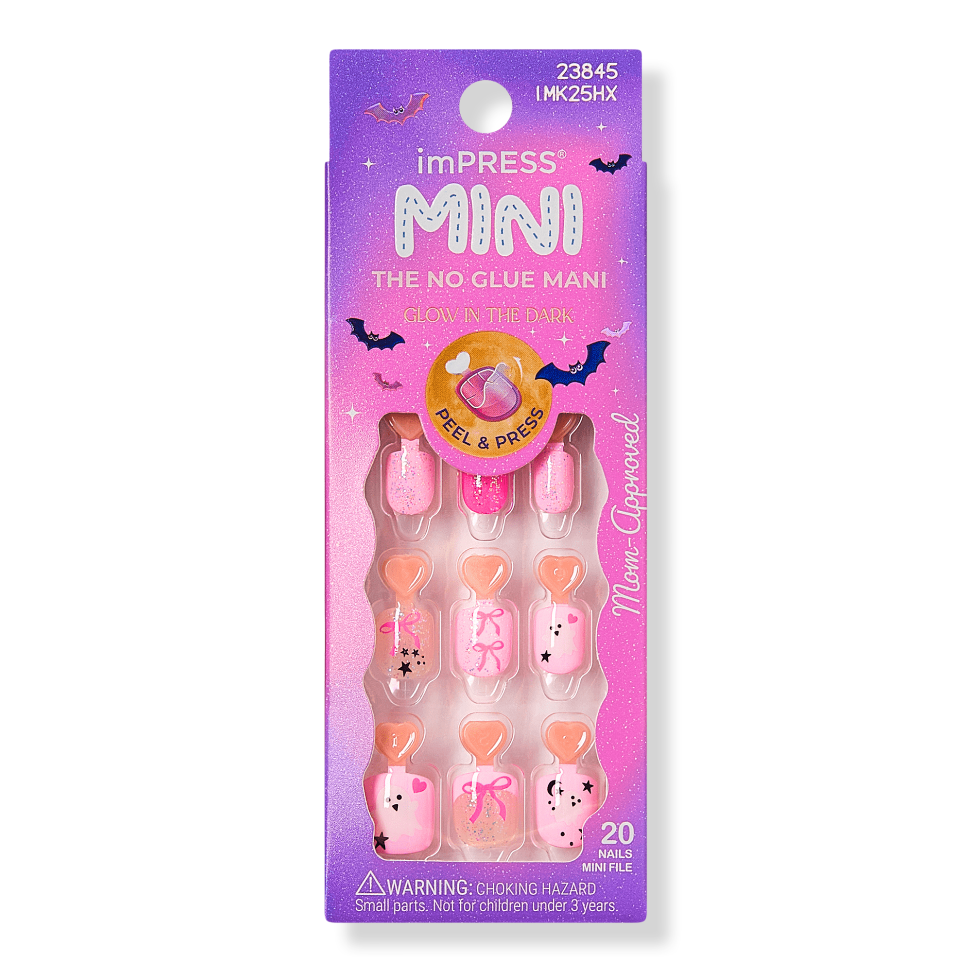 Kiss Impress Mini Short Squoval Press On Nails for Kids, Sweet Spooks #1