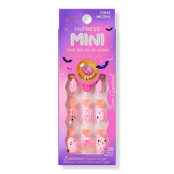 Kiss Impress Mini Short Squoval Press On Nails for Kids, Sweet Spooks #1