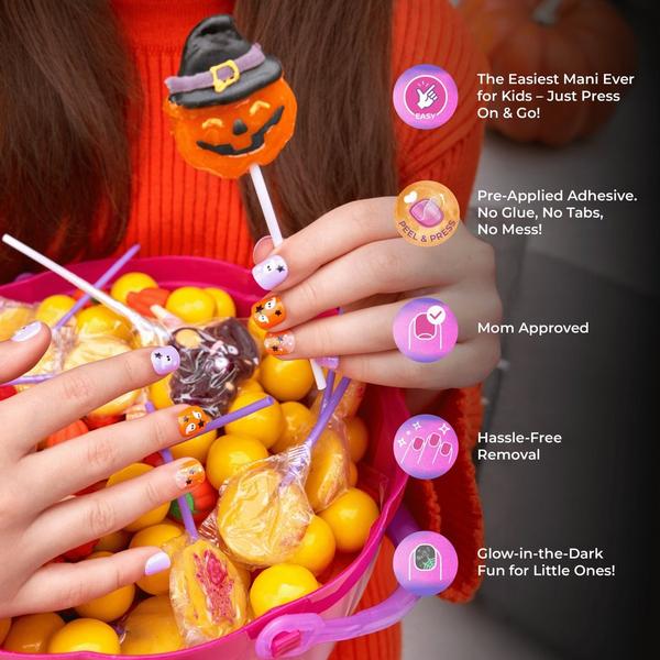 Kiss Impress Mini Short Squoval Press On Nails for Kids, Sweet Spooks #7