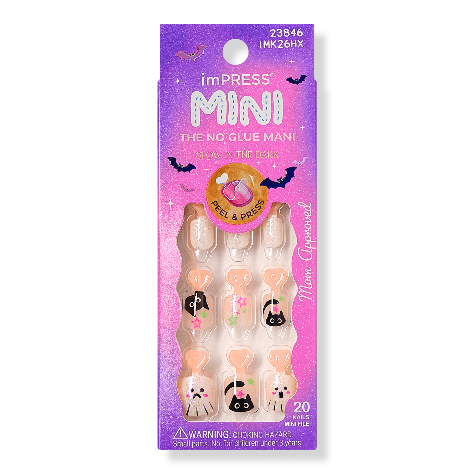 Kiss Impress Mini Short Squoval Press On Nails for Kids, Tricky #1