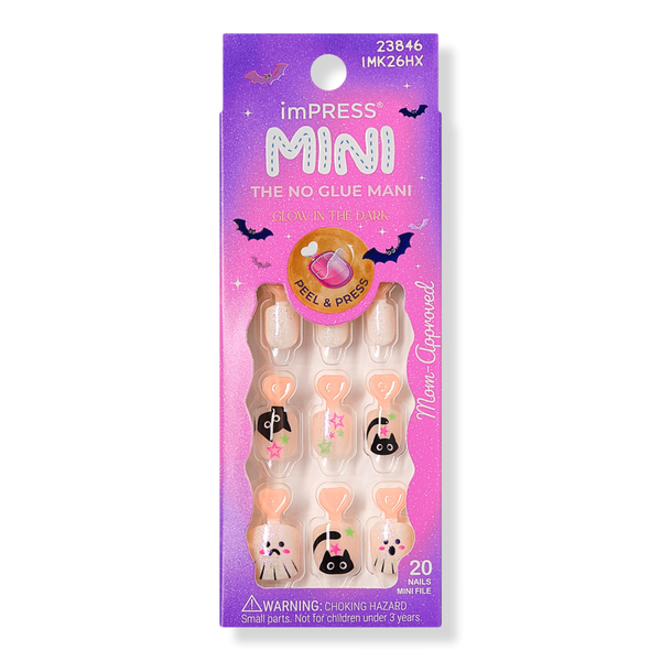 Kiss Impress Mini Short Squoval Press On Nails for Kids, Tricky #1