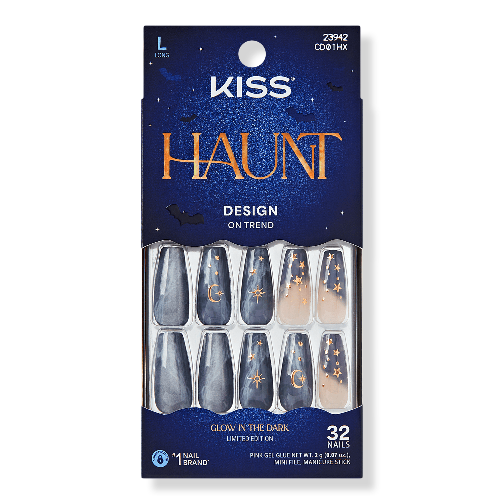 Kiss Core Design Long Coffin Press On Nails, Spooky Tips #1