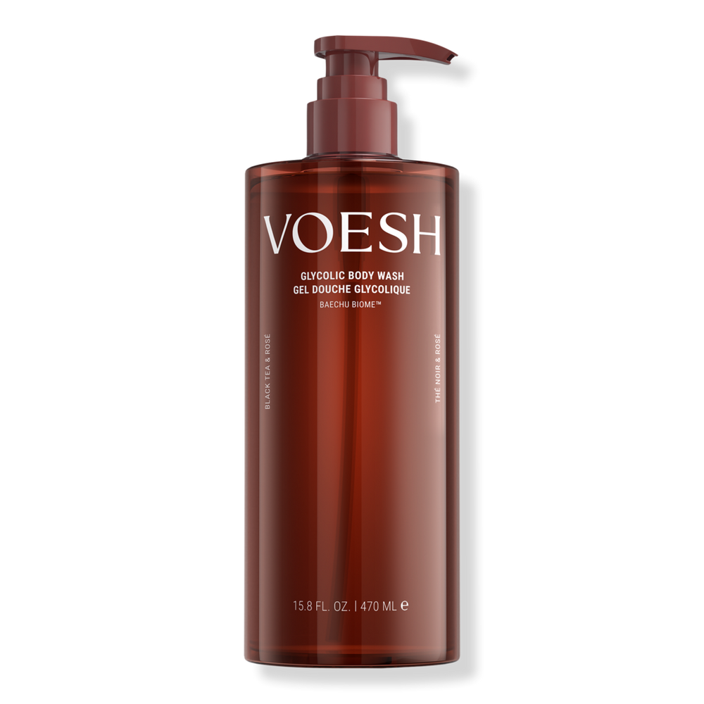 VOESH Exfoliating Glycolic Acid Body Wash for Soft Glowing Skin - Black Tea & Rose