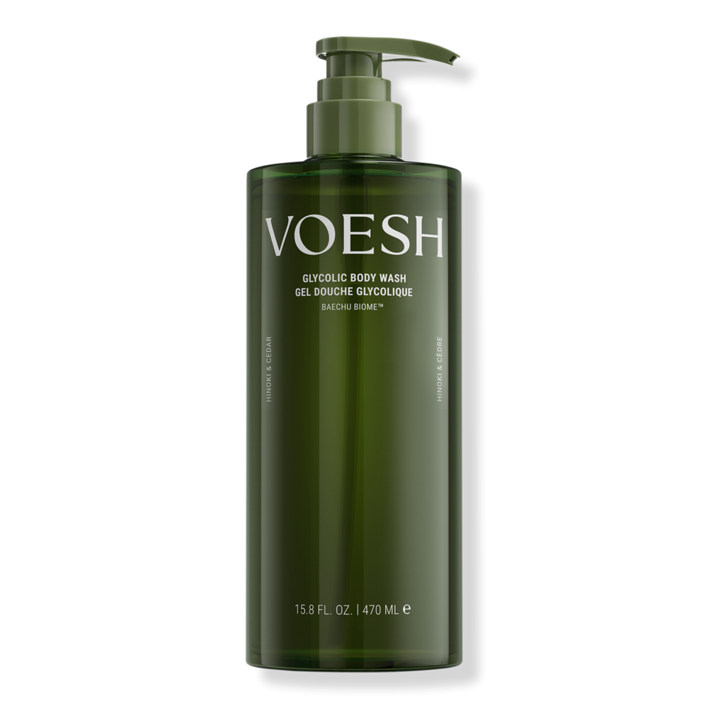 VOESH Exfoliating Glycolic Acid Body Wash for Soft Glowing Skin - Hinoki & Cedar