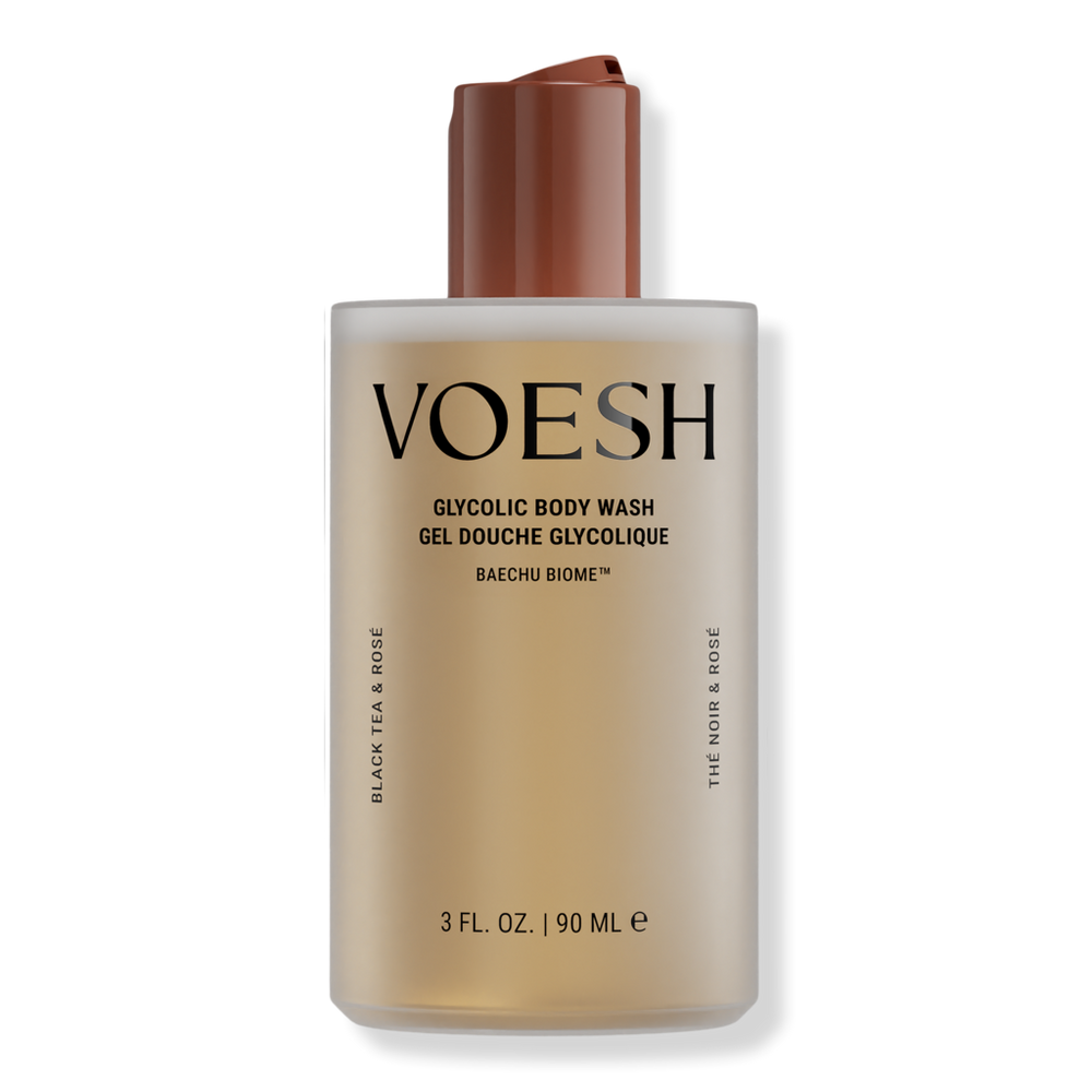 VOESH Mini Exfoliating Glycolic Acid Body Wash for Soft Glowing Skin - Black Tea & Rose