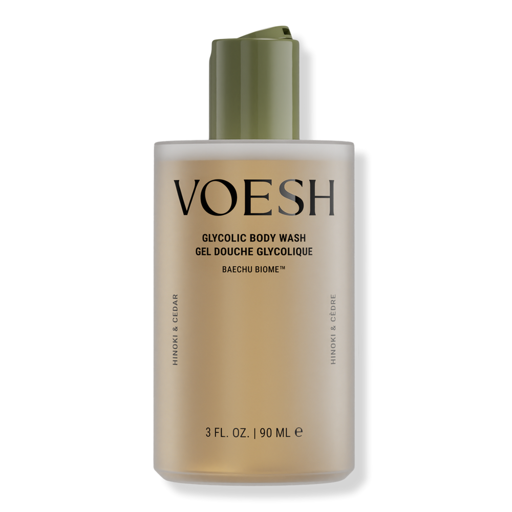 VOESH Mini Exfoliating Glycolic Acid Body Wash for Soft Glowing Skin - Hinoki & Cedar