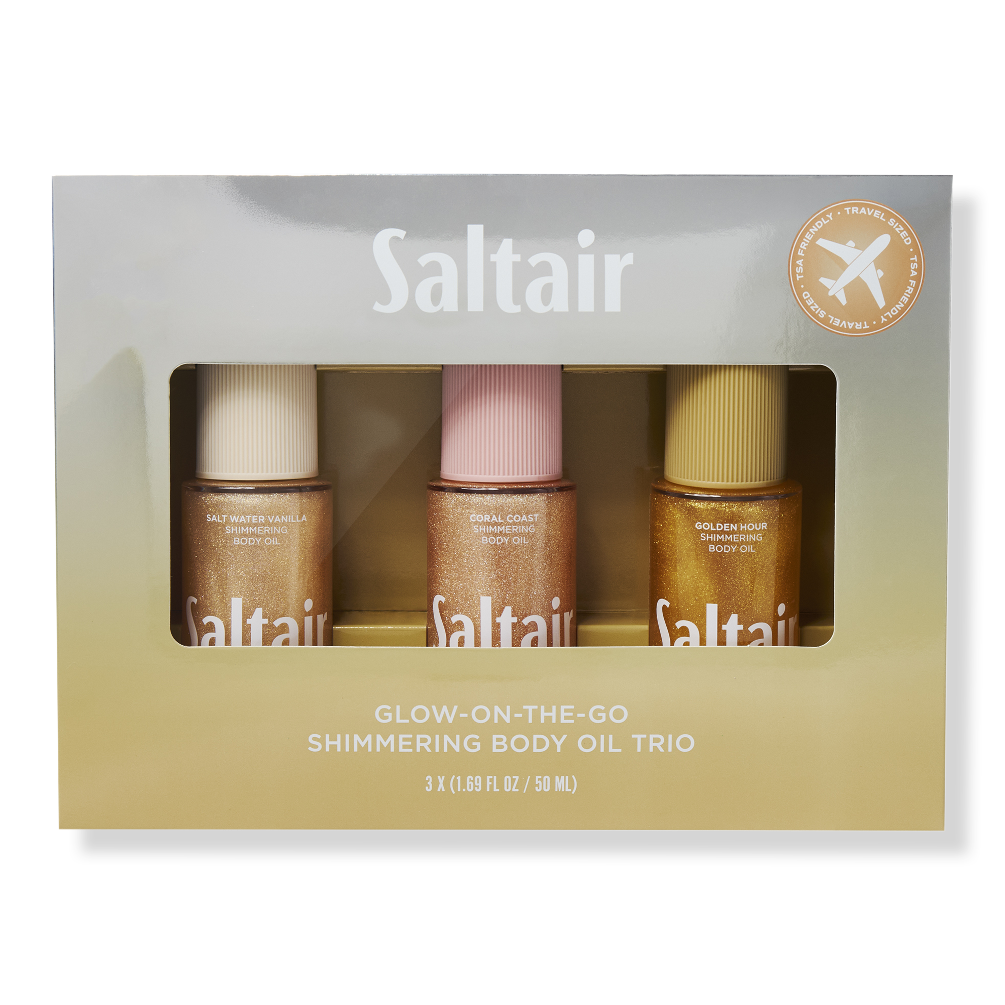 Трио мерцающих масел для тела Saltair Glow-On-The-Go, праздничный дорожный набор — фото 1