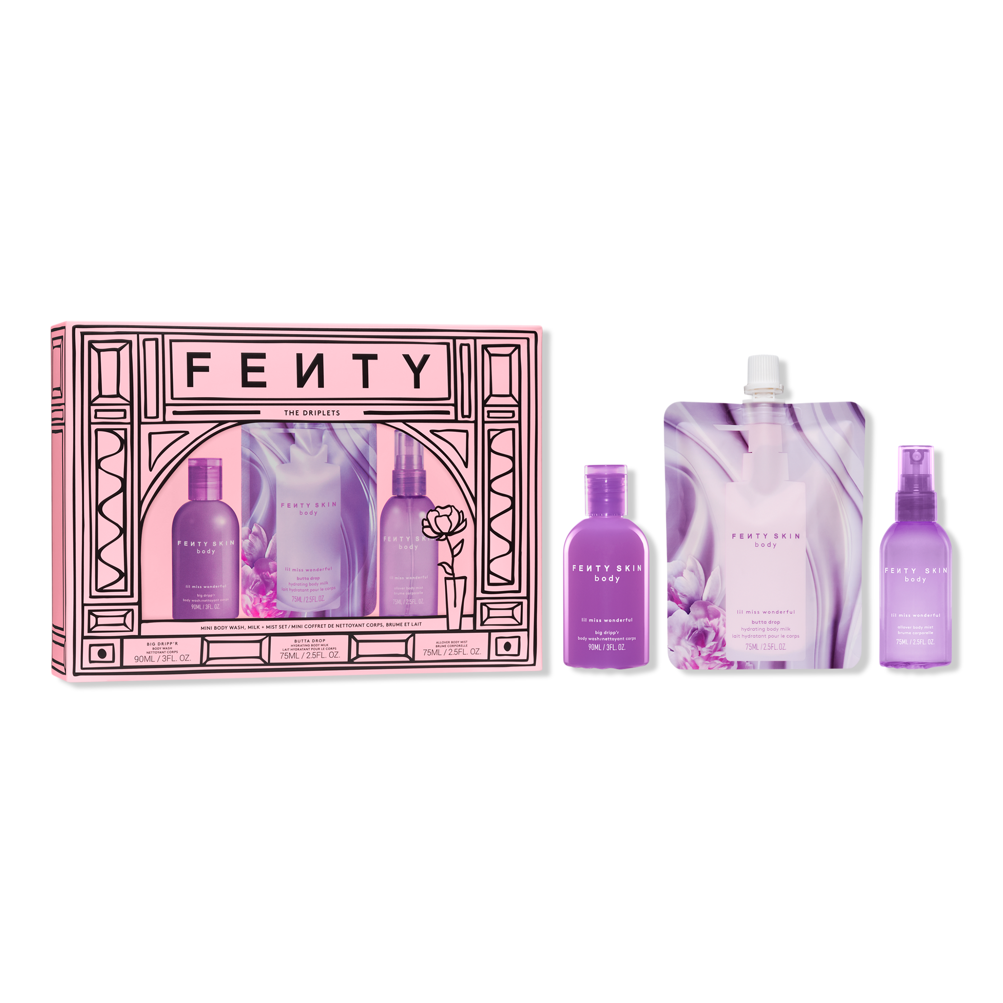 FENTY SKIN body The Driplets Mini Body Wash, Milk + Mist Set​ INTERNATIONAL SHIPPING