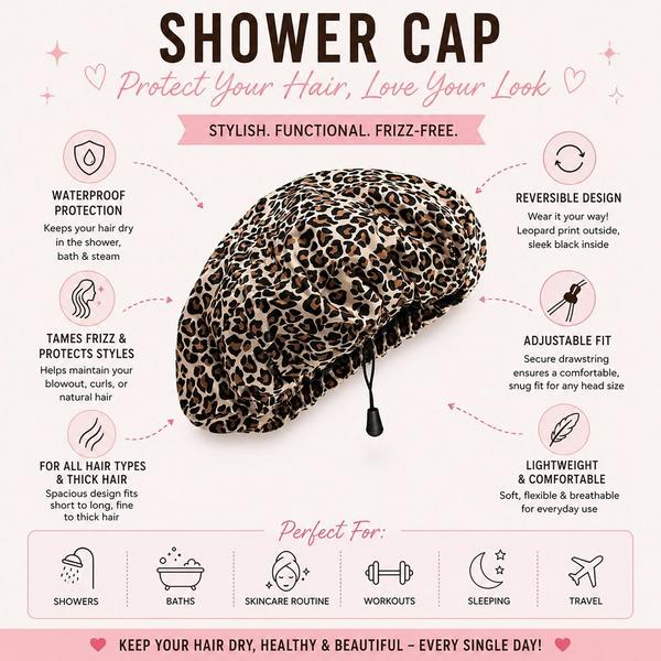 The Vintage Cosmetic Company Leopard Print 3-IN-1 Shower Cap #4