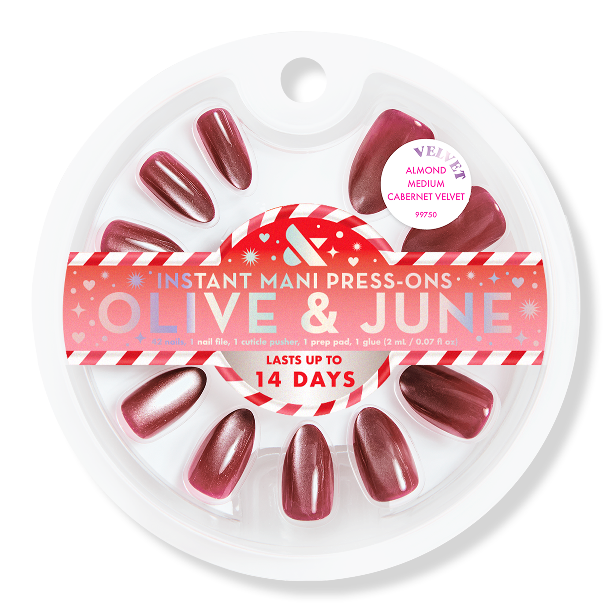 Накладные ногти Olive & June Holiday Instant Mani, Cabernet Velvet, средний миндаль