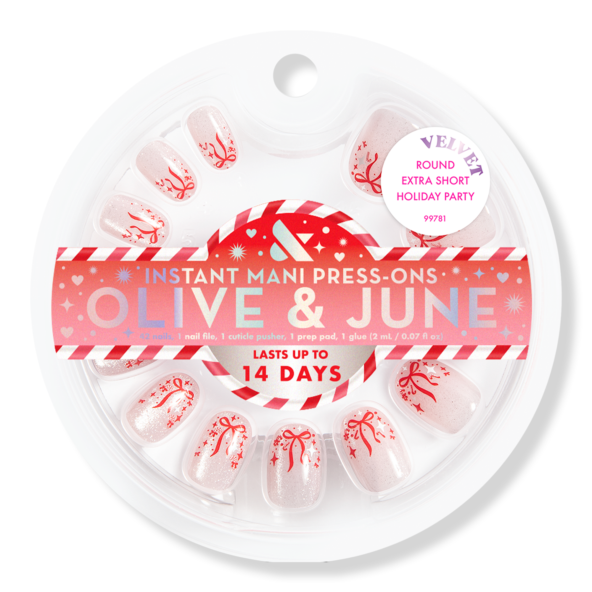 Накладные ногти Olive & June Holiday Instant Mani, Holiday Party, очень короткие круглые
