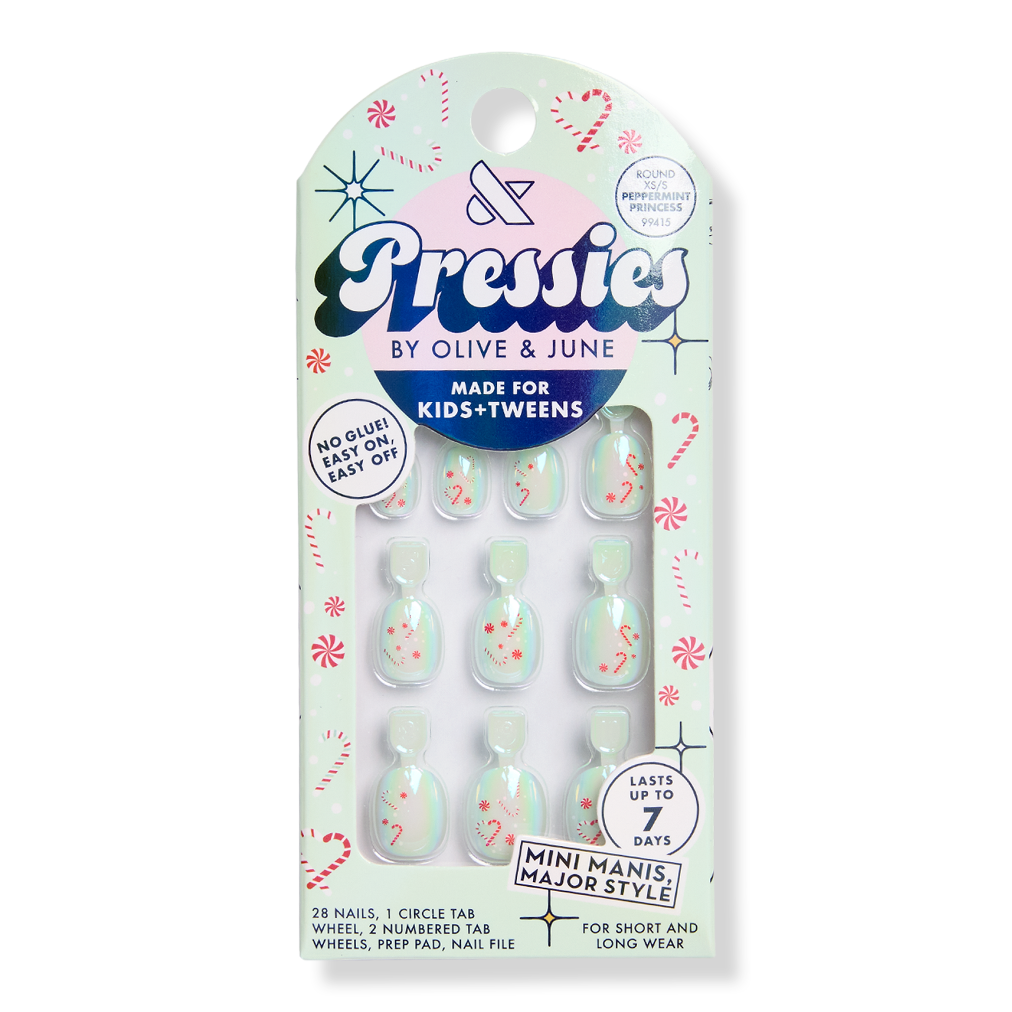 Накладные ногти Olive & June Holiday Pressies, Peppermint Princess, очень короткие