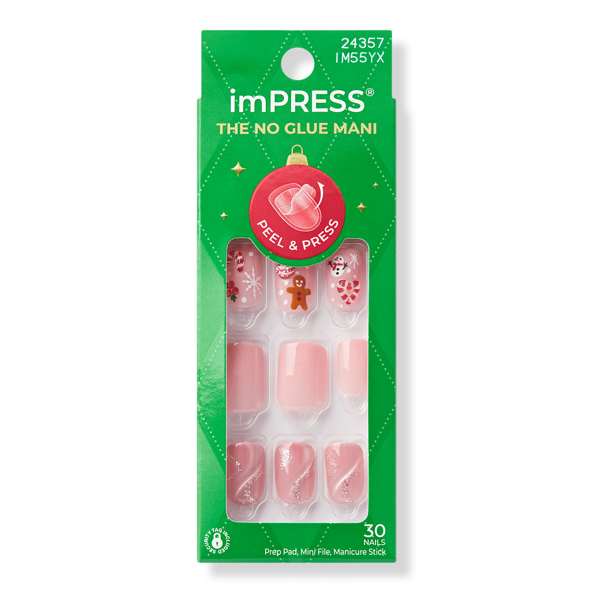 Накладные ногти Kiss Impress Design, короткая квадратно-овальная форма, Feliz Navidad — фото 1
